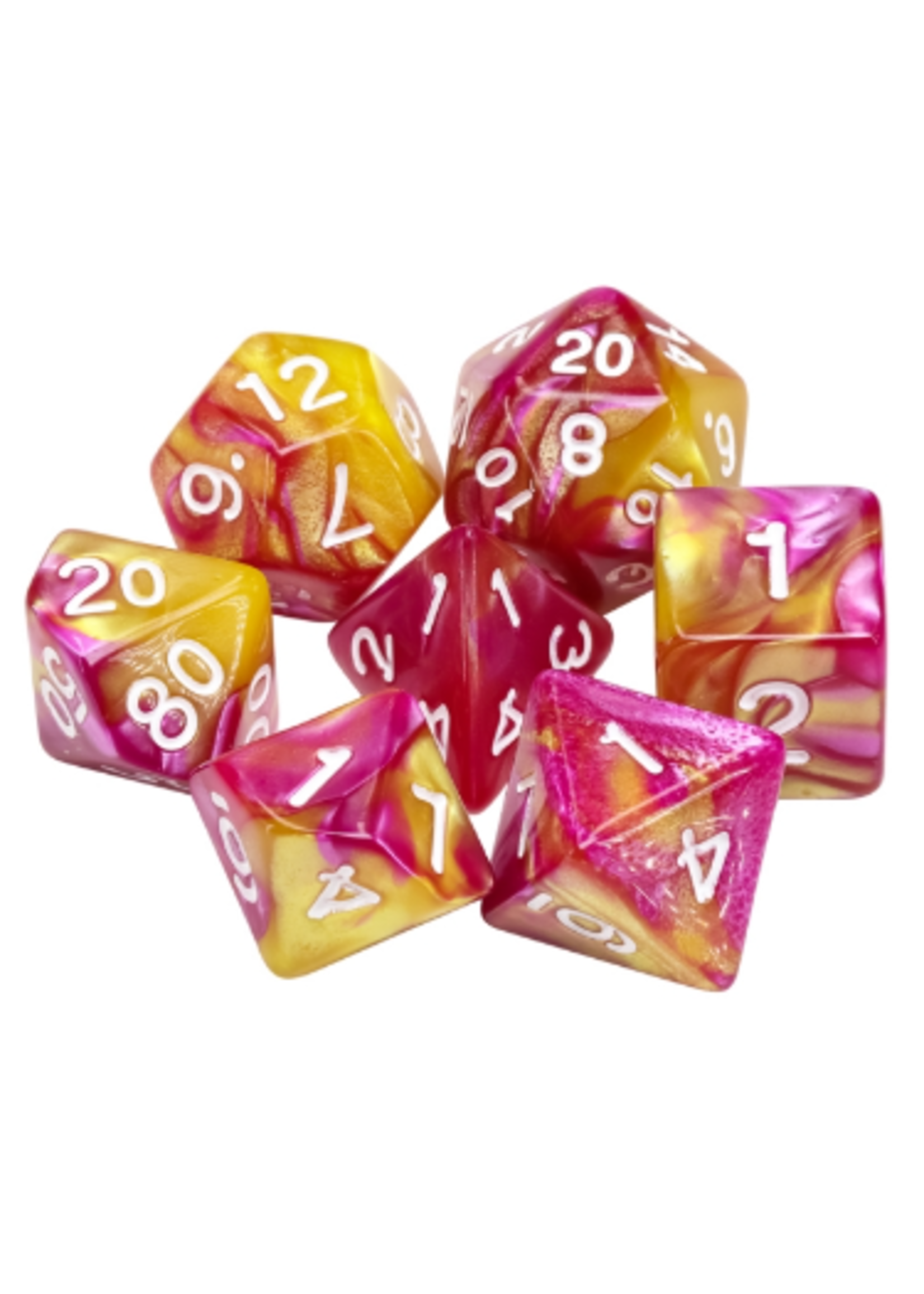 7 Set Polyhedral Dice - Yellow/Rose Red Blend