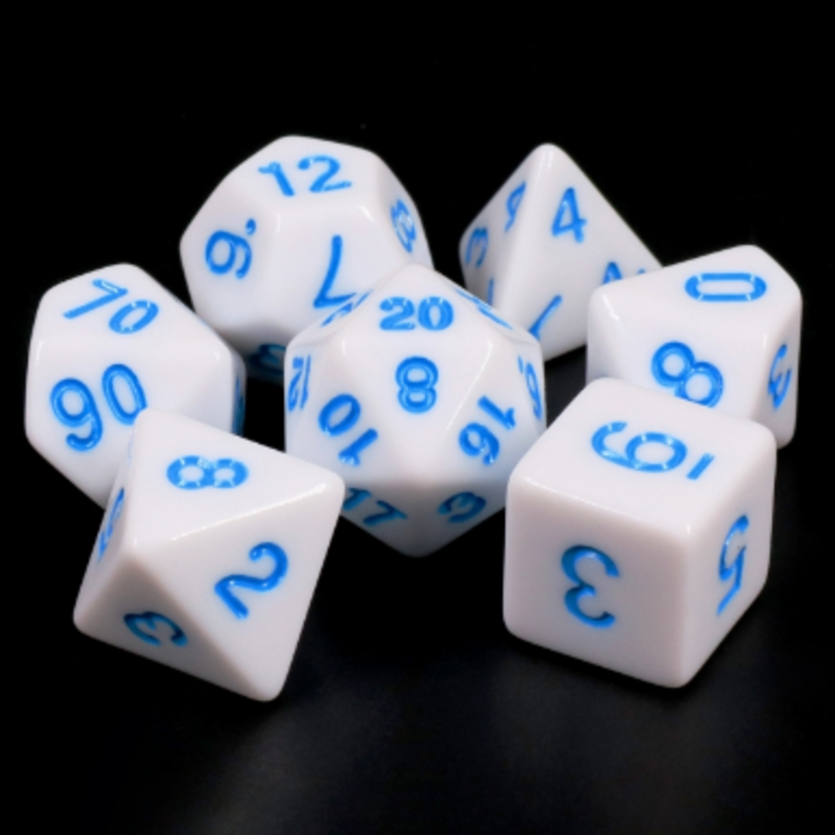 HD Dice 7 Set Polyhedral Dice - White Opaque/Blue Font