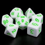 HD Dice 7 Set Polyhedral Dice - White Opaque/Green Font