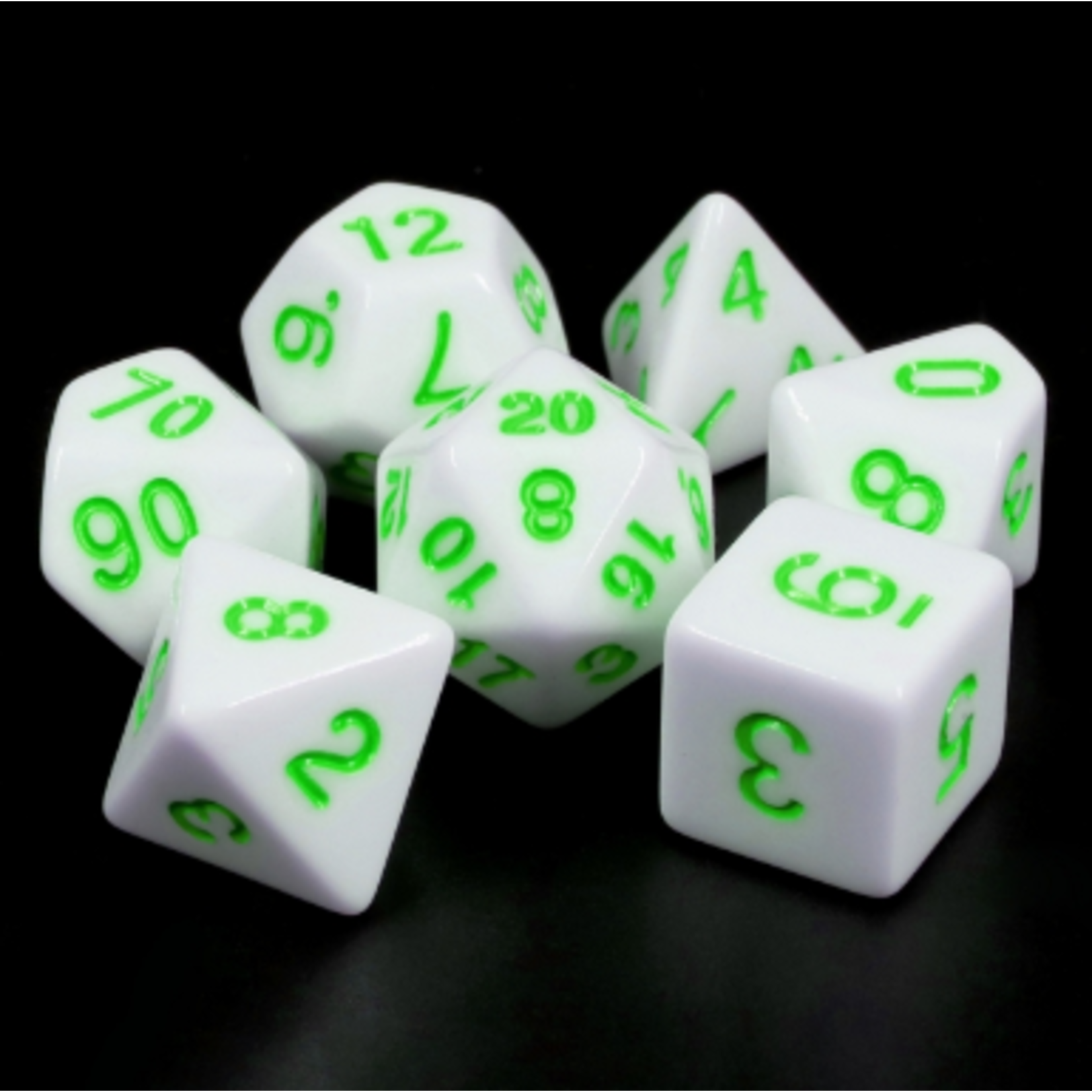HD Dice 7 Set Polyhedral Dice - White Opaque/Green Font