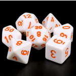 7 Set Polyhedral Dice - White Opaque/Orange Font