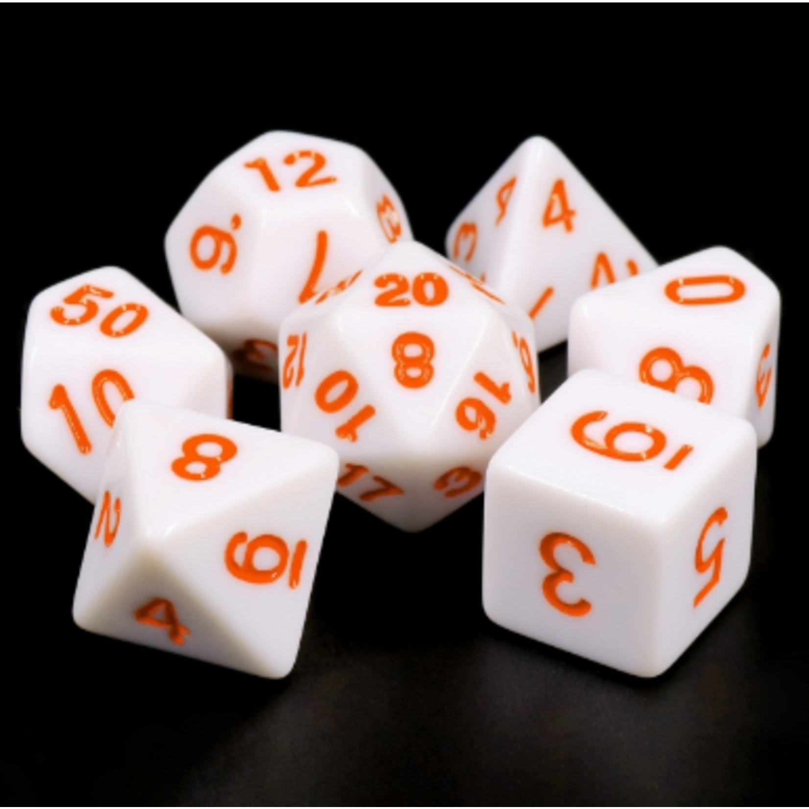 HD Dice 7 Set Polyhedral Dice - White Opaque/Orange Font