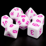 7 Set Polyhedral Dice - White Opaque/Purple Font