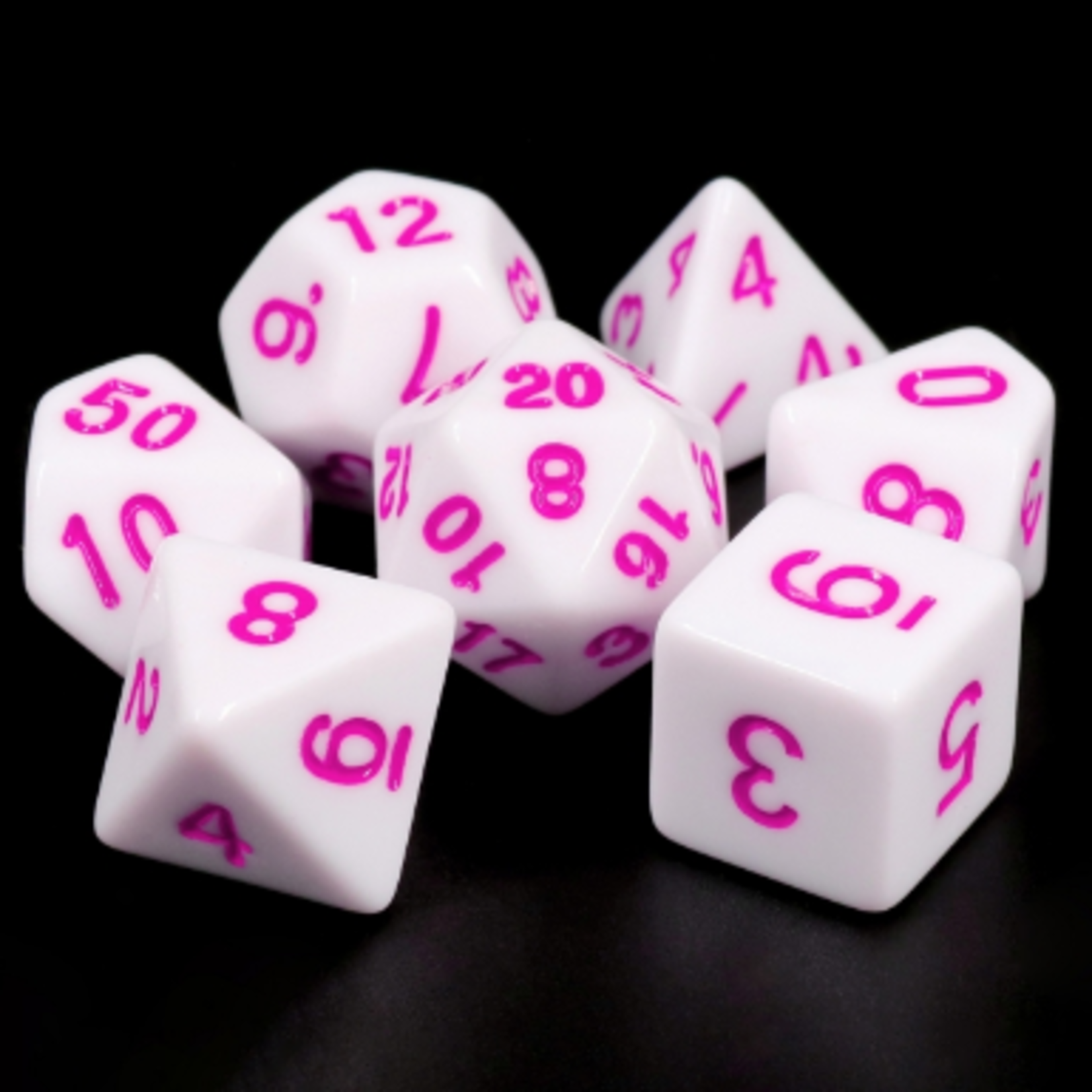 HD Dice 7 Set Polyhedral Dice - White Opaque/Purple Font