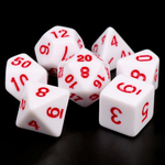 7 Set Polyhedral Dice - White Opaque/Red Font