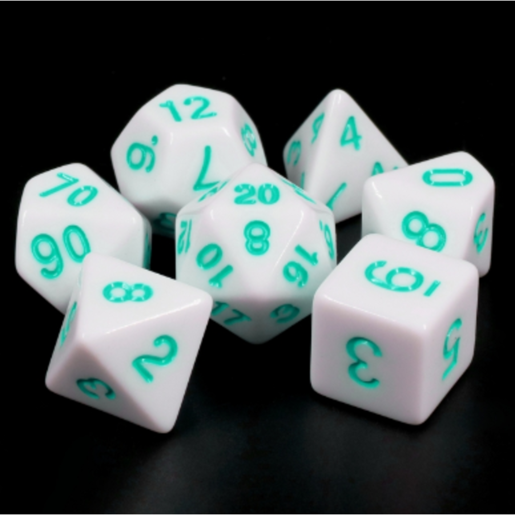 HD Dice 7 Set Polyhedral Dice - White Opaque/Teal Font