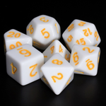 7 Set Polyhedral Dice - White Opaque/Yellow Font