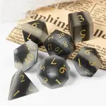 Foam Brain Gemstone Dice Set - Frosted Cat's Eye Black and White - Engraved with Gold