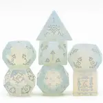 Foam Brain Gemstone Dice Set - Opalite and Flourish - Engraved with Silver