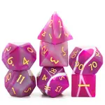 Foam Brain Gemstone Dice Set - Pink Agate - Engraved with Gold
