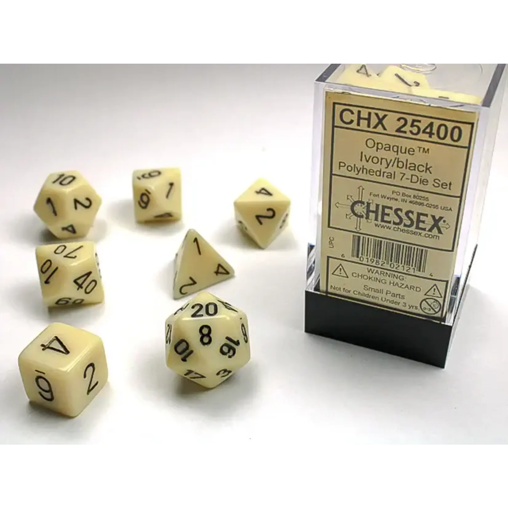 Chessex 7 Set Polyhedral Dice - Opaque - Ivory/Black - CHX25400