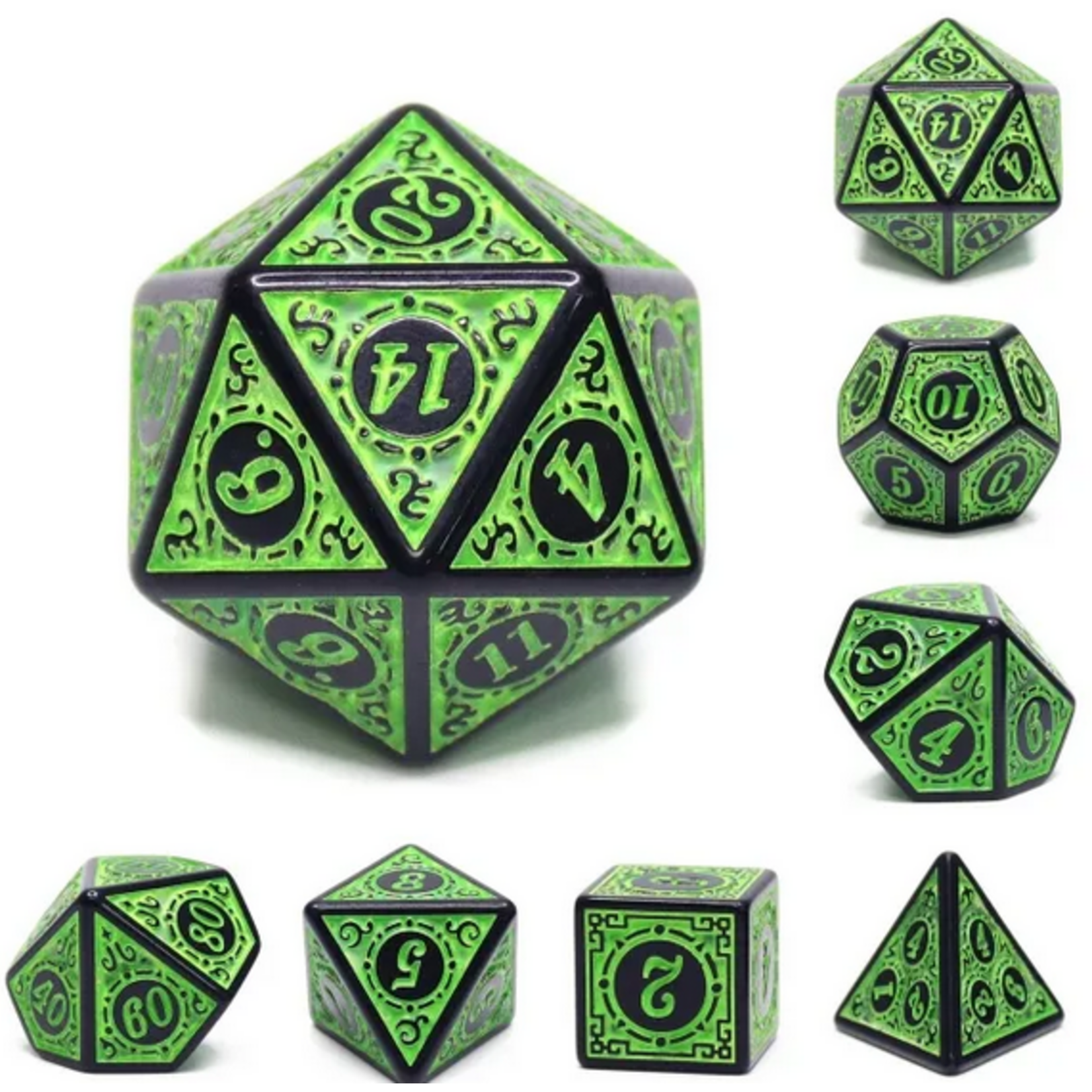 HD Dice 7 Set Polyhedral Dice - Magic Flame (Green)