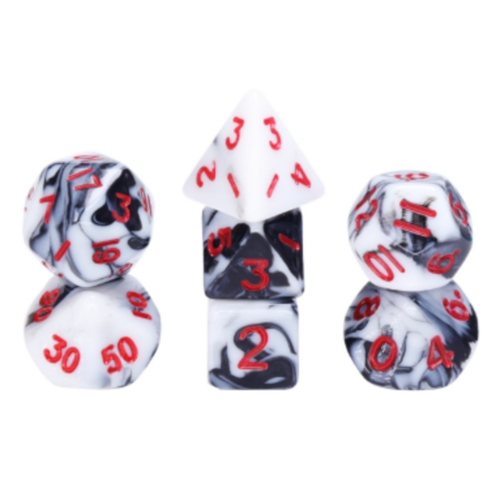 HD Dice 7 Set MINI Polyhedral Dice - Black/White Blend Red Font