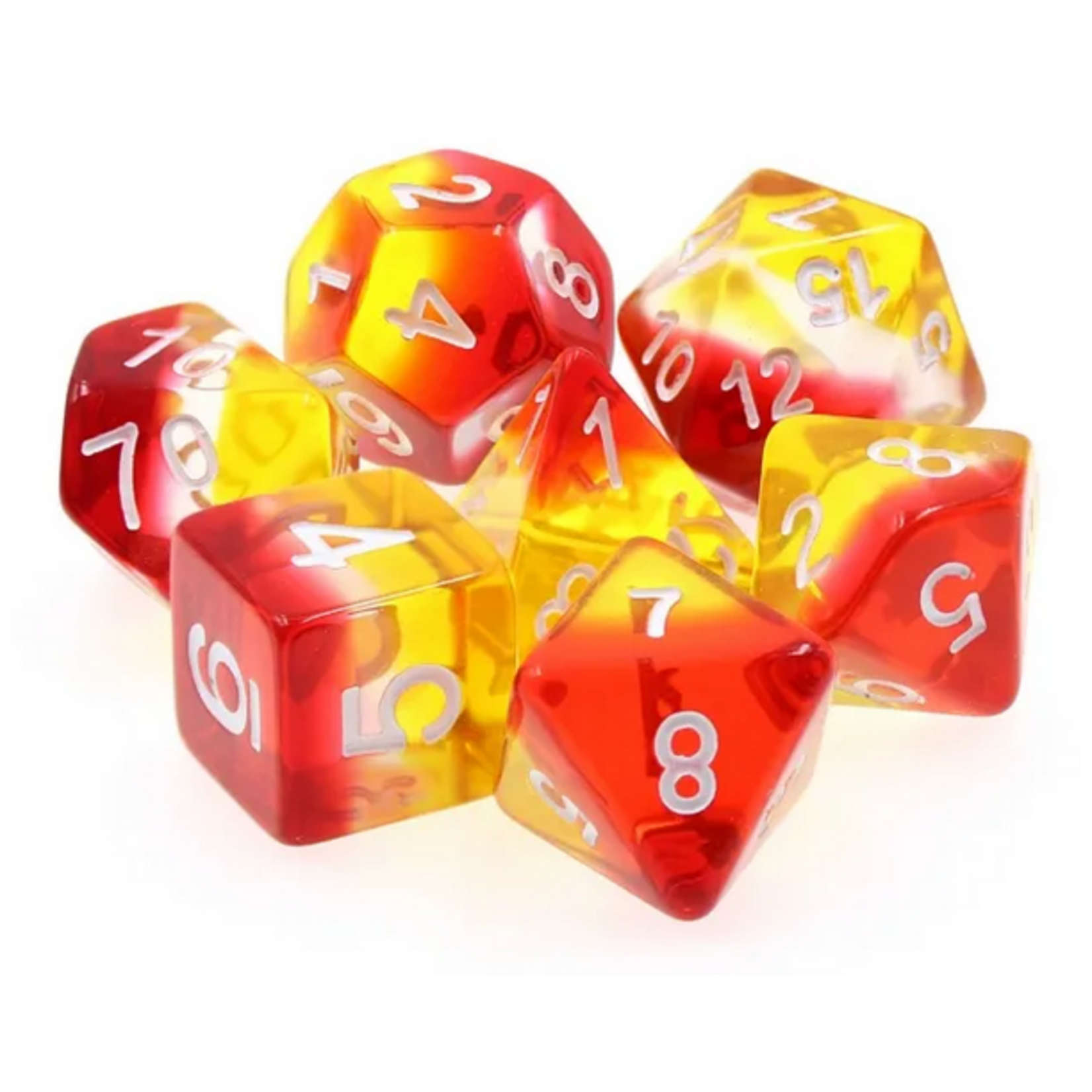 HD Dice 7 Set Polyhedral Dice - Red/White/Yellow Transparent