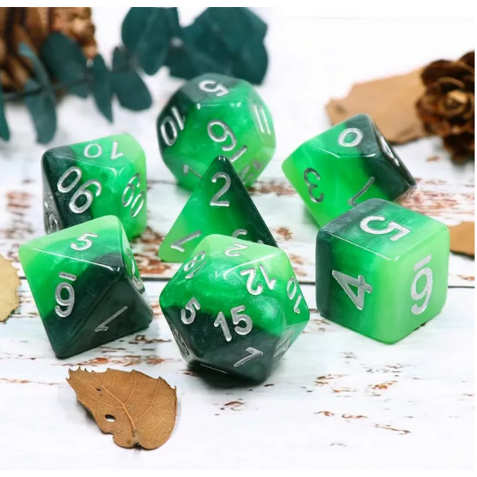 HD Dice 7 Set Polyhedral Dice - Green Gradient