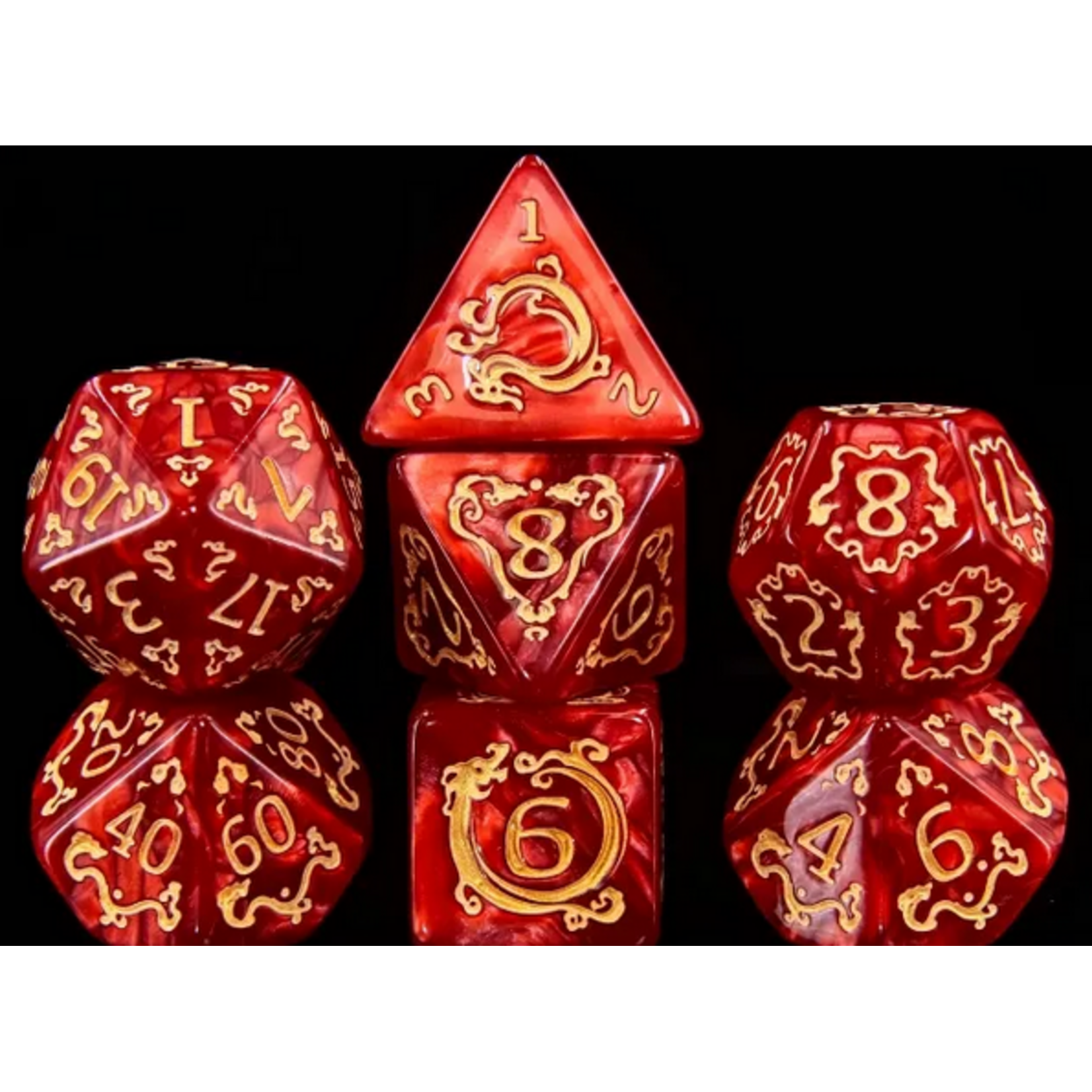 HD Dice 7 Set Polyhedral Dice - Auspicious Clouds (Red)