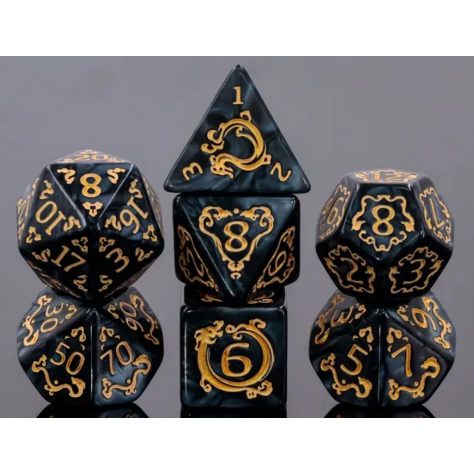 HD Dice 7 Set Polyhedral Dice - Auspicious Clouds (Black)