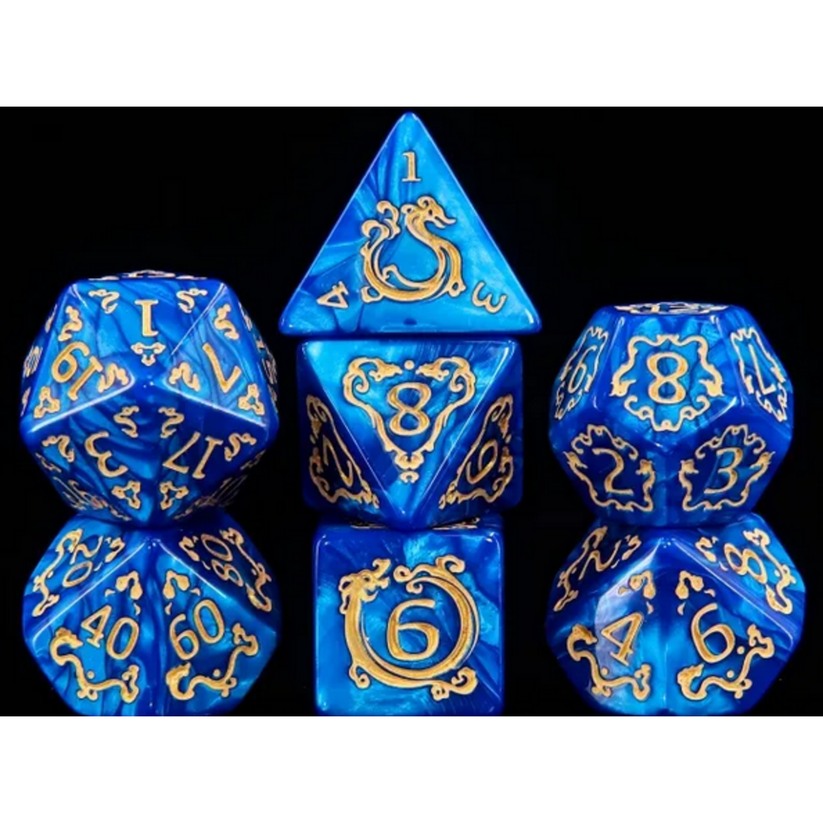 HD Dice 7 Set Polyhedral Dice - Auspicious Clouds (Blue)
