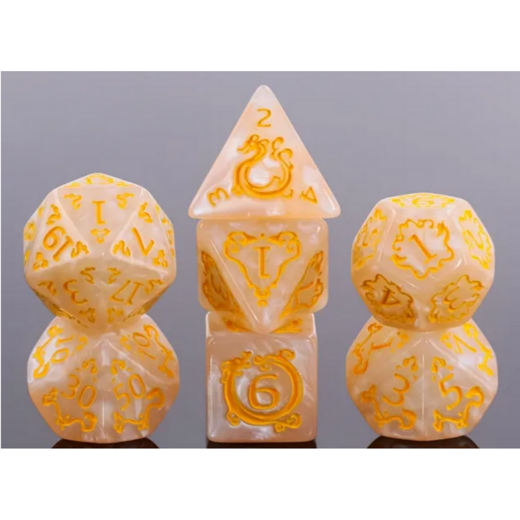 HD Dice 7 Set Polyhedral Dice - Auspicious Clouds (Orange)