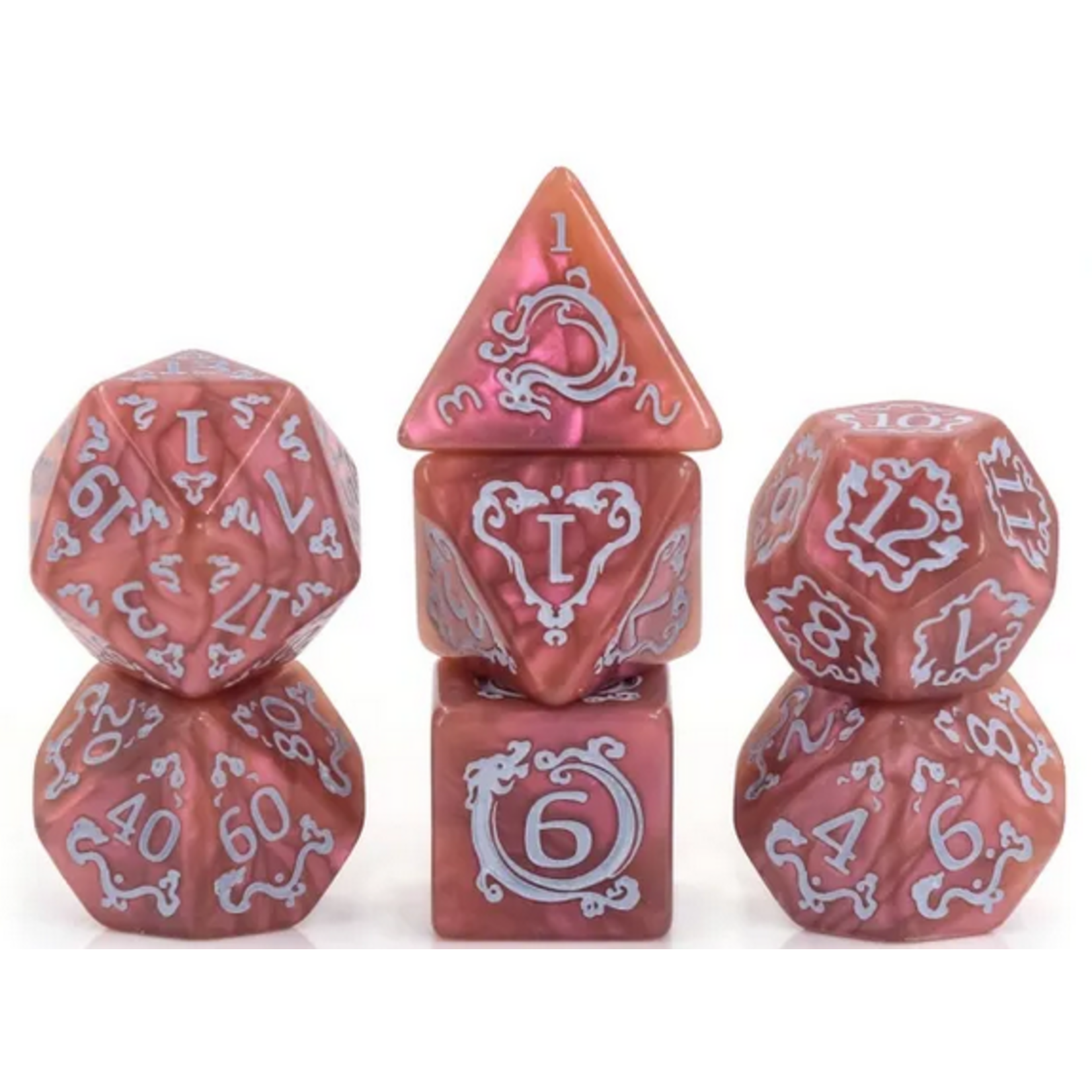 HD Dice 7 Set Polyhedral Dice - Auspicious Clouds (Dark Pink)