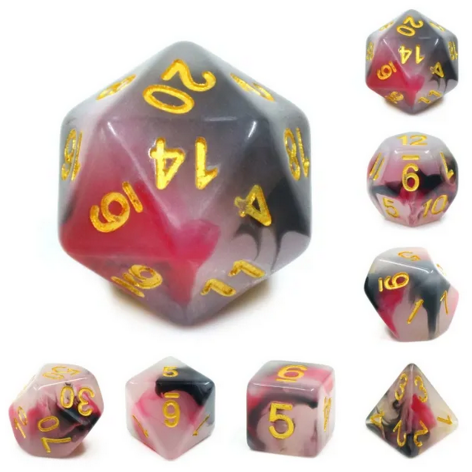 HD Dice 7 Set Polyhedral Dice - Black/Red Jade