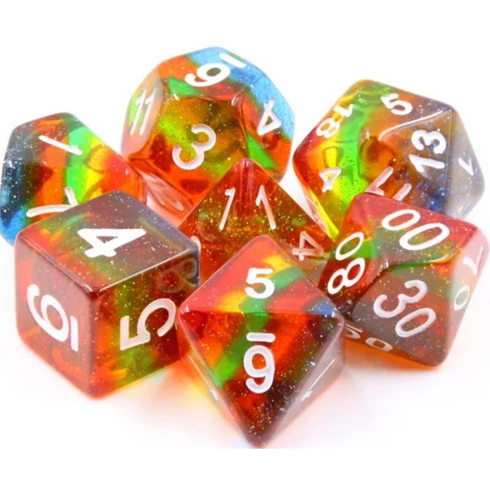 HD Dice 7 Set Polyhedral Dice - Transparent Rainbow Glitter
