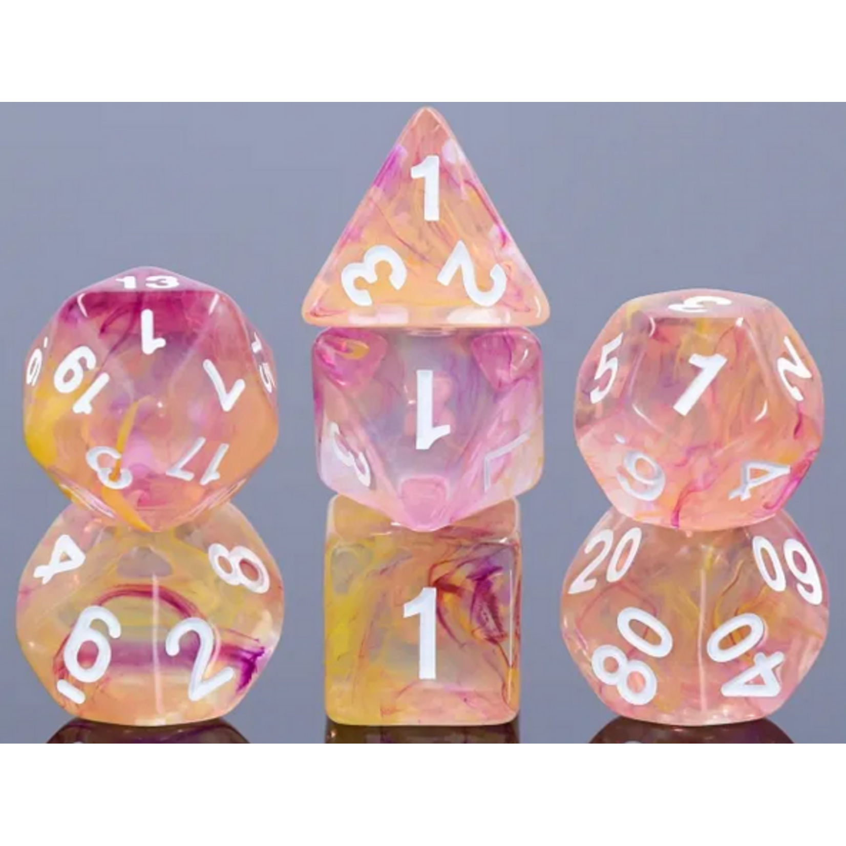 HD Dice 7 Set Polyhedral Dice - Yellow/Purple Silk