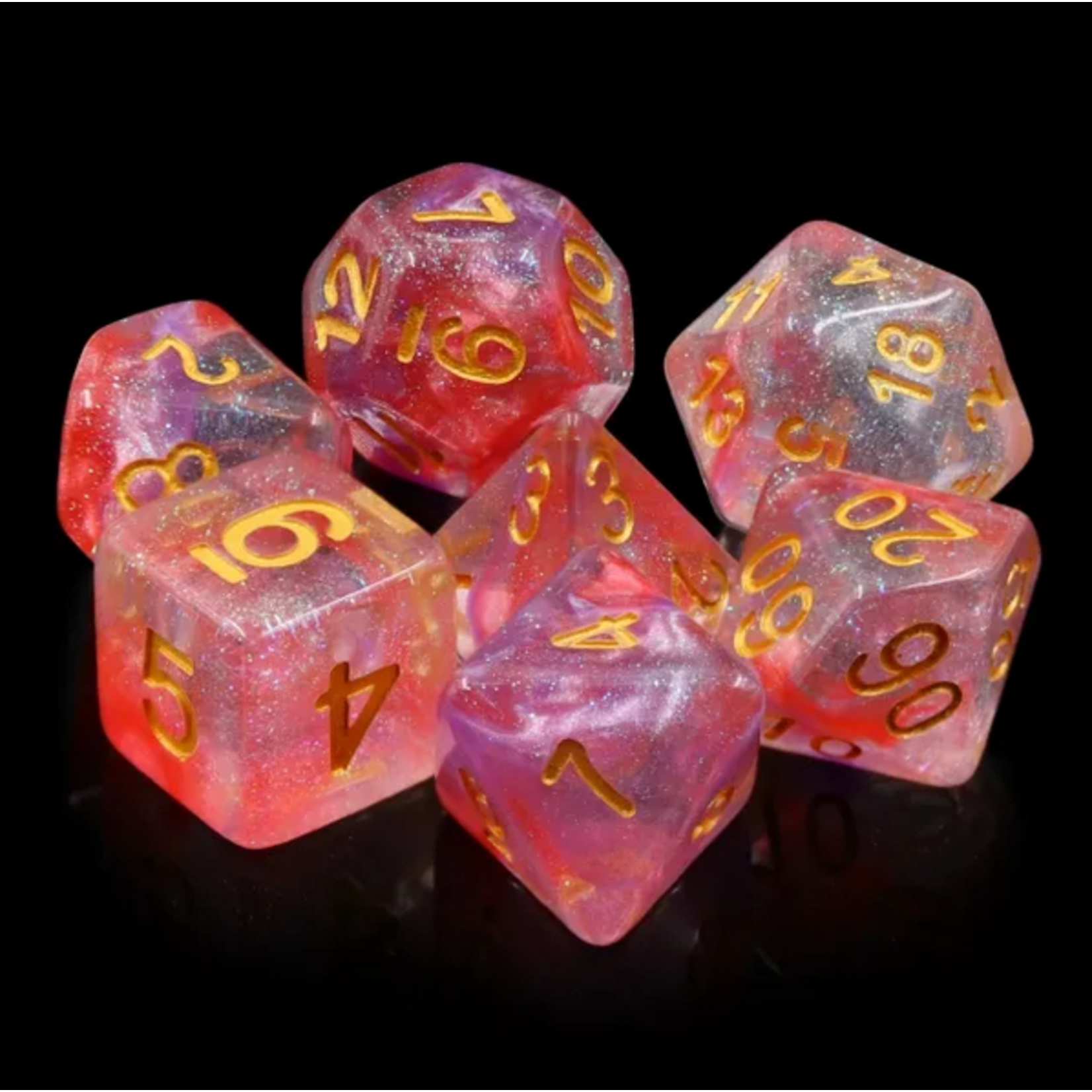 HD Dice 7 Set Polyhedral Dice - Luminous Ruby