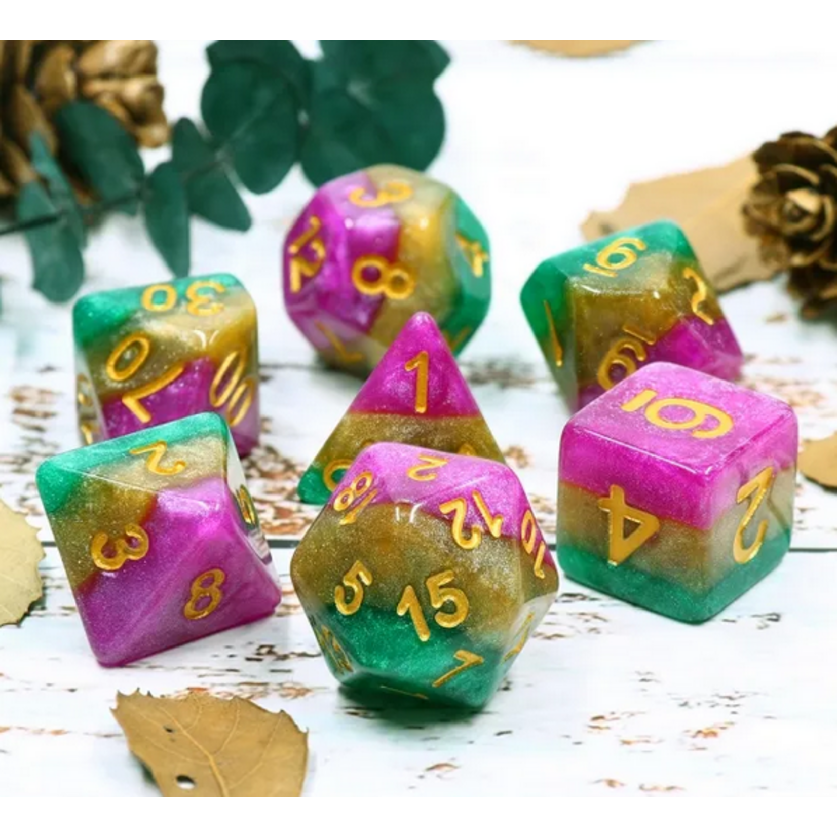 HD Dice 7 Set Polyhedral Dice - Mardi Gras