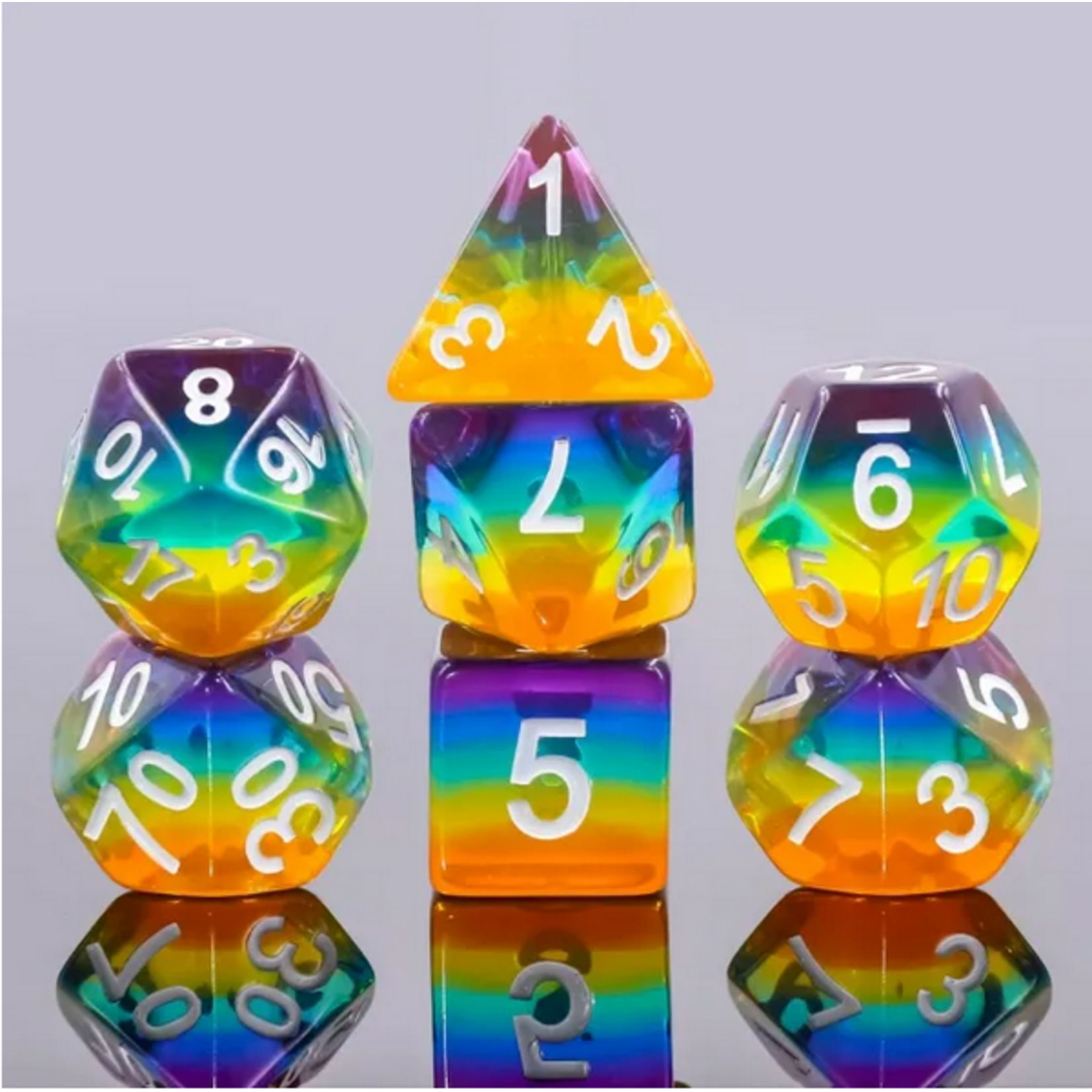 HD Dice 7 Set Polyhedral Dice - Rainbow Light