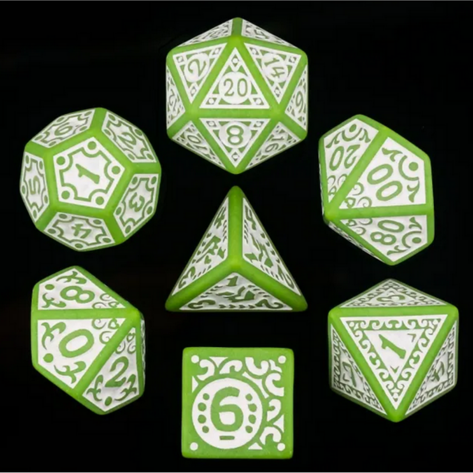 HD Dice 7 Set Polyhedral Dice - Magic Flame (Verdant)