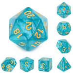 HD Dice 7 Set Polyhedral Dice - Lake Blue Pearl Gold Font