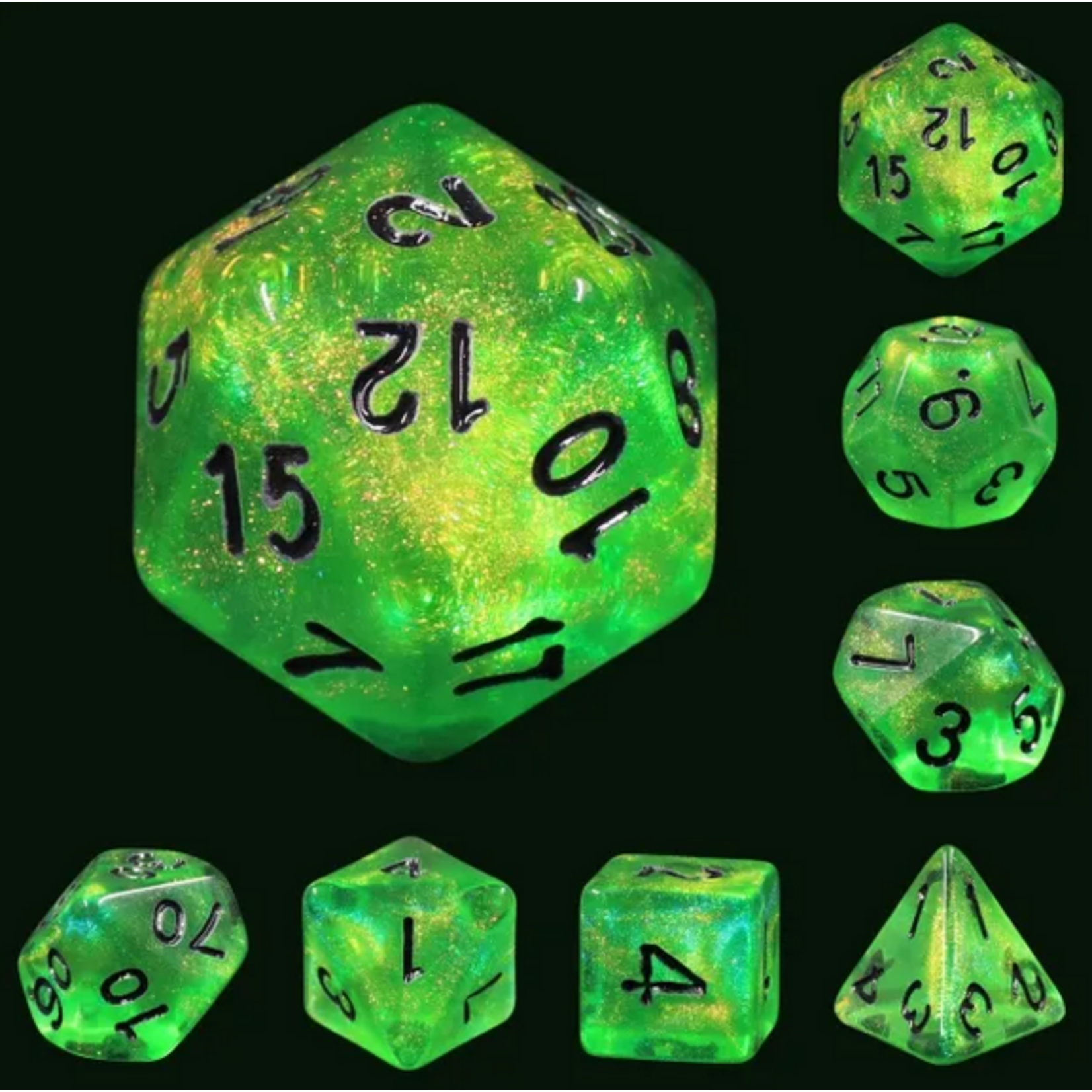 HD Dice 7 Set Polyhedral Dice - Forest Green
