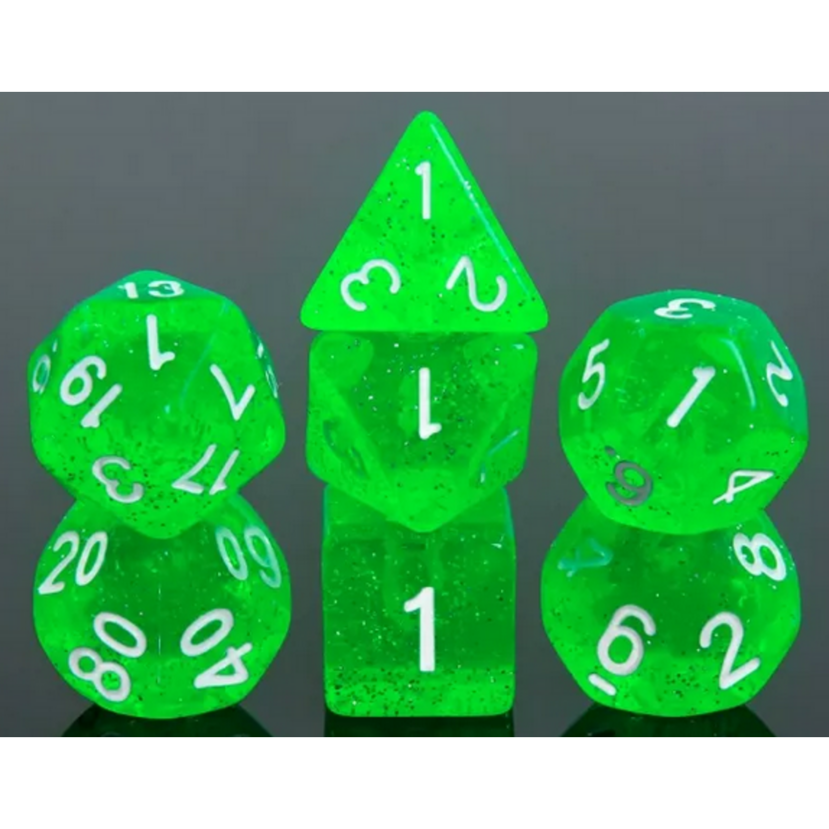 HD Dice 7 Set Polyhedral Dice - Harlequin Green