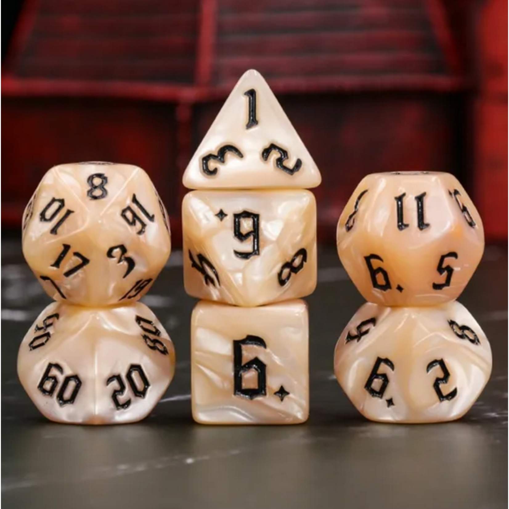 HD Dice 7 Set Polyhedral Dice - Beige Pearl Black Ink