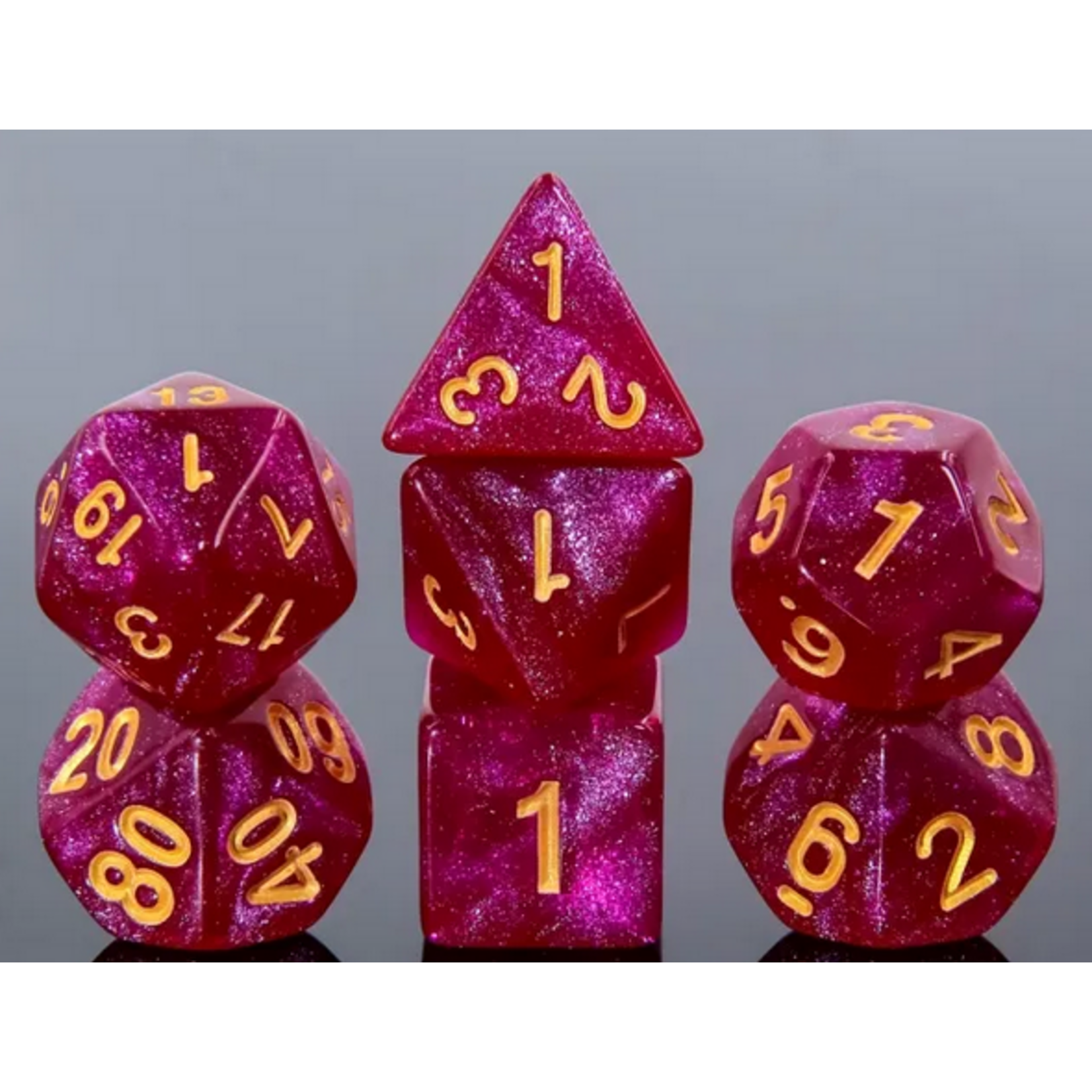 HD Dice 7 Set Polyhedral Dice - Purple Red Glitter