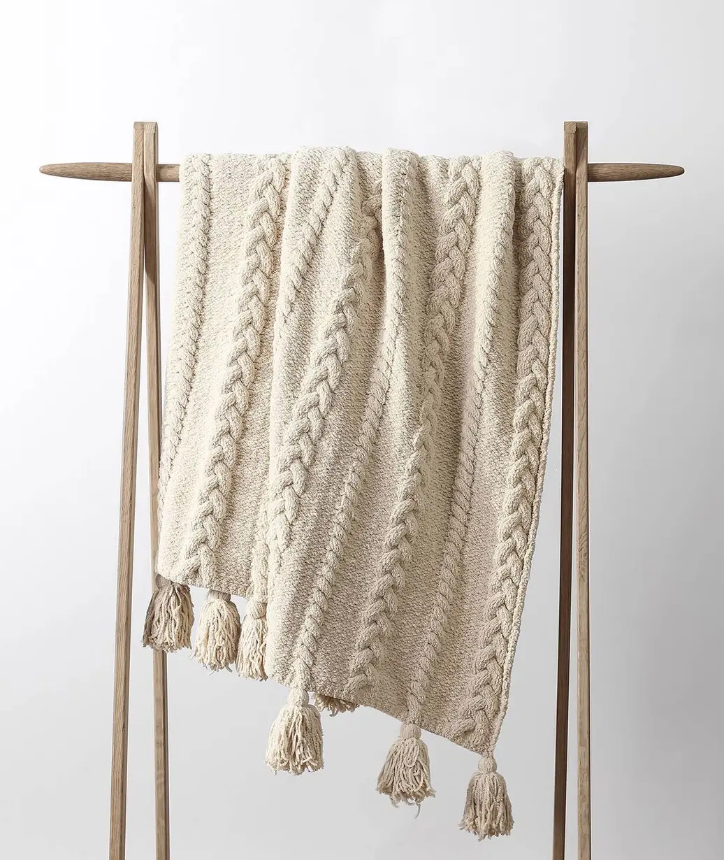 Sunday Citizen Sunday Citizen Braided Pom Pom Throw Sahara Tan