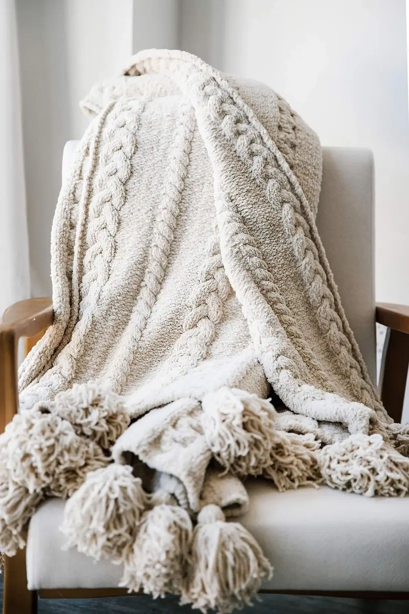 Sunday Citizen Sunday Citizen Braided Pom Pom Throw Sahara Tan