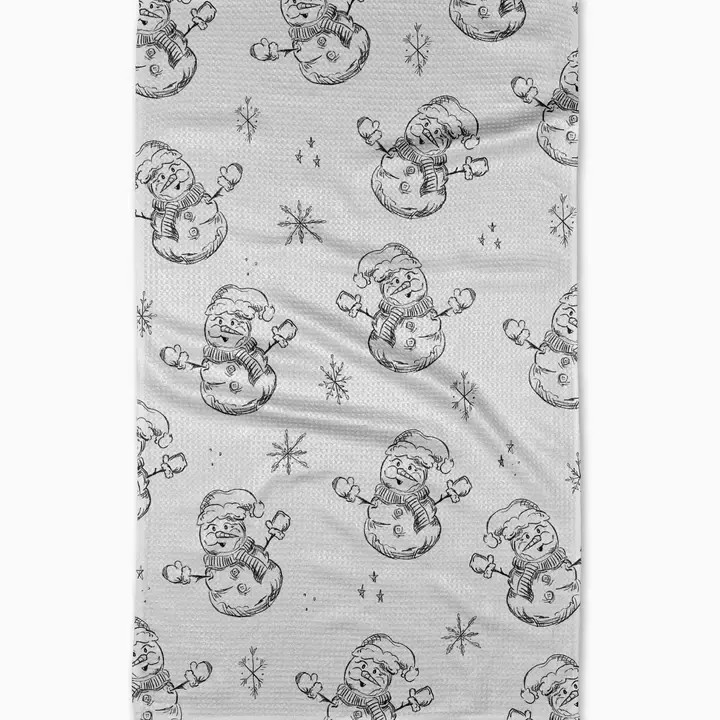 Geometry Geometry Snowmen Charcoal Tea Towel