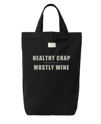 Dev D + Co Dev D + Co  Canvas Tote Black - Healthy Crap Mostly Wine