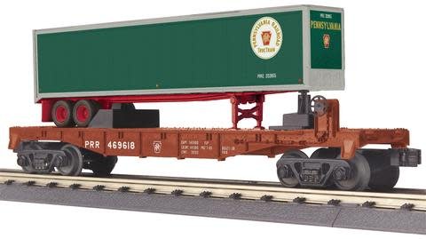MTH - RailKing #30-76737, O-27 Flat Car w/40' Trailer, PRR