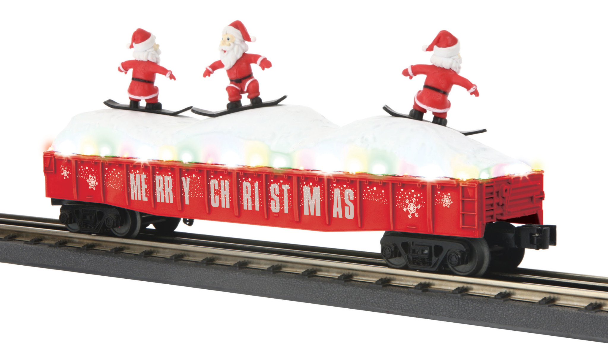 MTH - RailKing #30-72194, MTH Christmas Gondola with LED Lights and Skiing Santas(red)