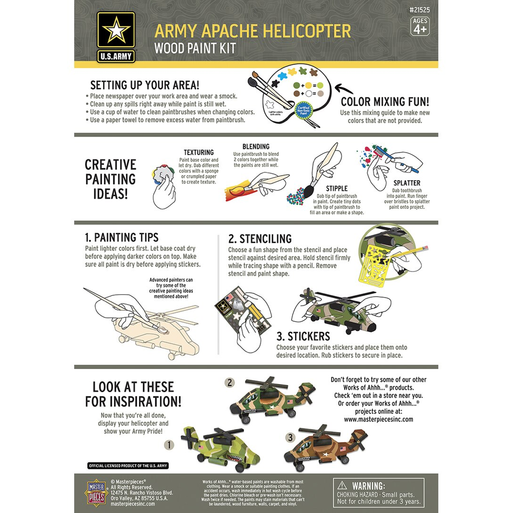 Dr Toys U.S. ARMY APACHE HELICOPTER LICENSED WOOD PAINT KIT