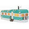 MTH - RailKing #30-90612, Turquoise and White Stainless Mobile Home w/Christmas Lights