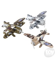 6.5" Diecast Pull Back Camouflage Biplane