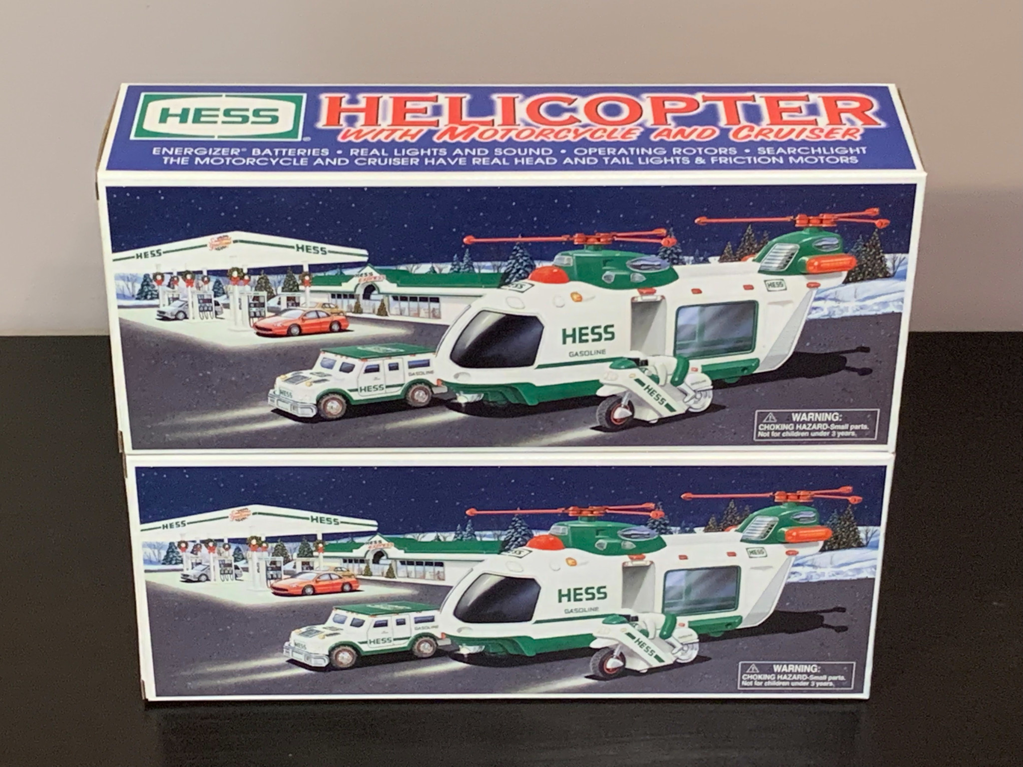 HESS 2001 Hess Helicopter with Motorcycle and Cruiser