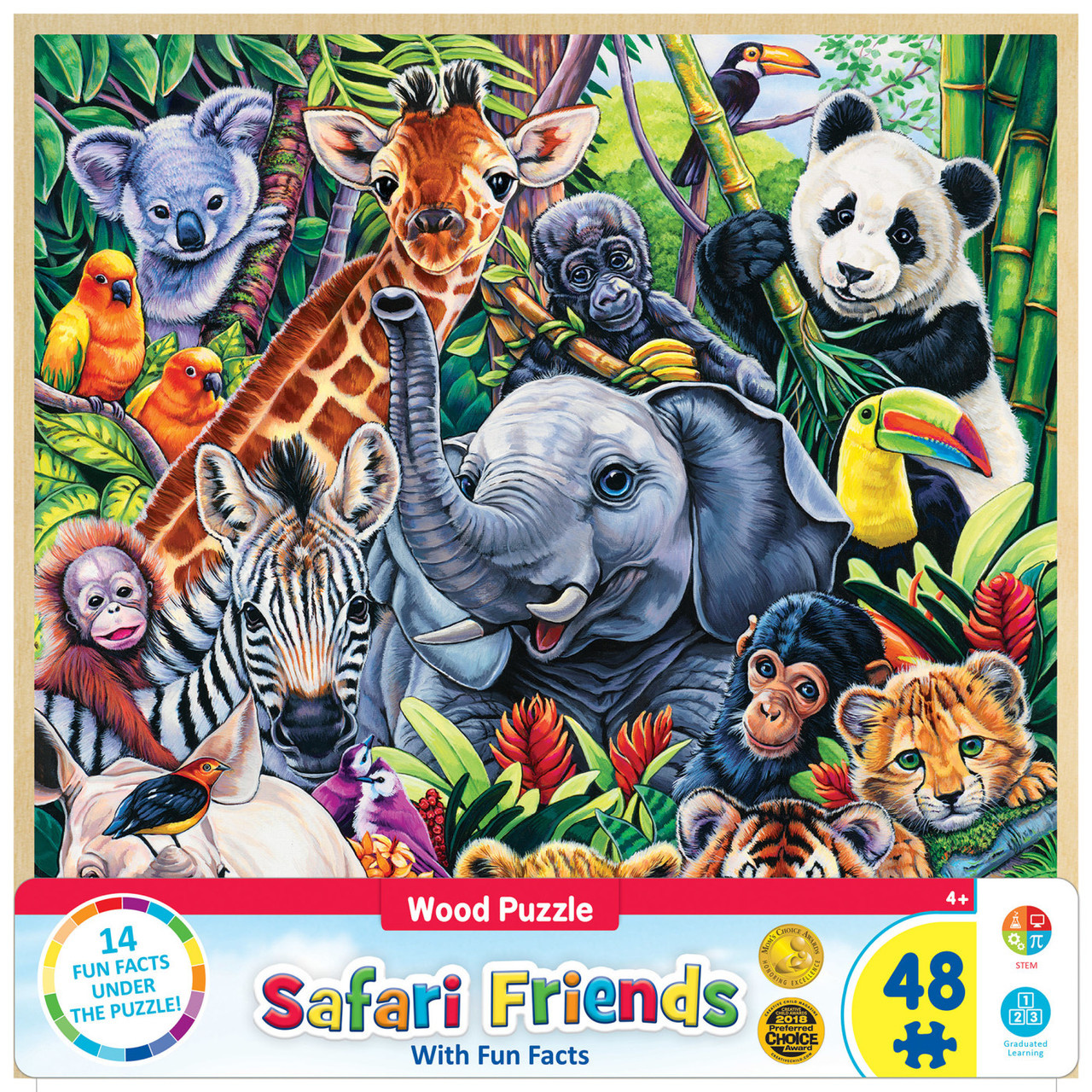 Masterpiece Wood Fun Facts - Safari Friends 48pc Wood Puzzle