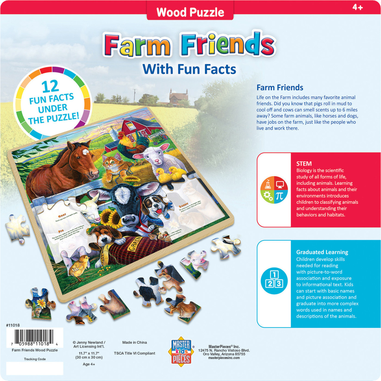 Wood Fun Facts - Farm Friends 48pc Wood Puzzle