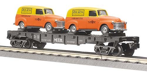 MTH - RailKing 307681	 - 	FLAT W/PANEL VANS 1951