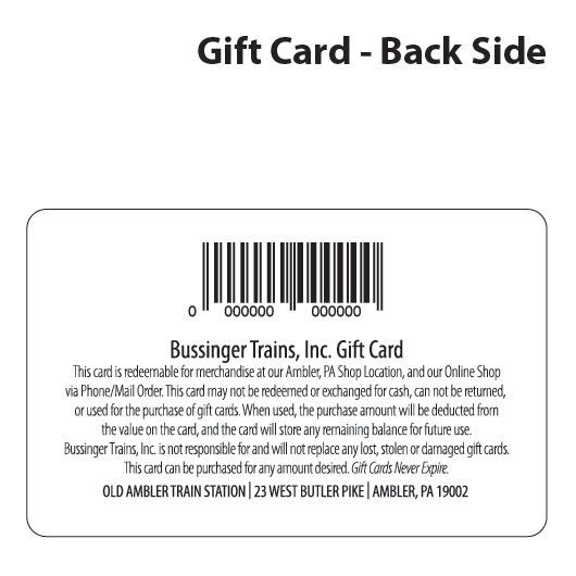 Bussinger Trains $25 Gift Card